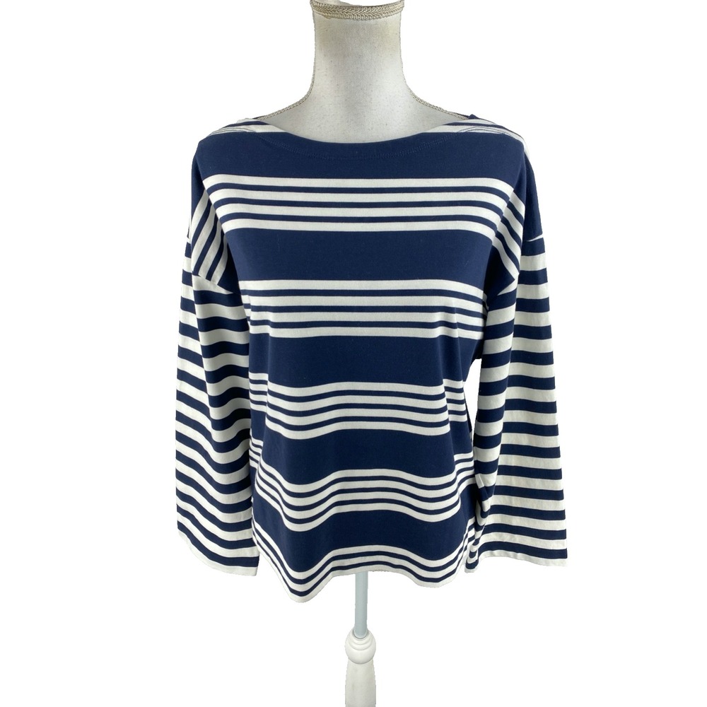 J. Crew Womens XL Cinched-Waist Shirt in Striped Heavyweight Cotton Boatneck